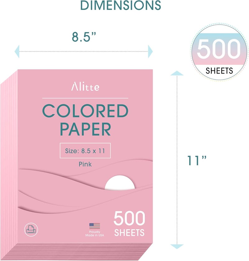 Alitte Colored Paper 500-Sheets - Pink Paper, 8.5 x 11 Colored Printer Paper, Arts & Crafts, DIY Projects - School & Office Supplies - Pastel Copy Paper, 1 Ream, Made in the USA - Image 3